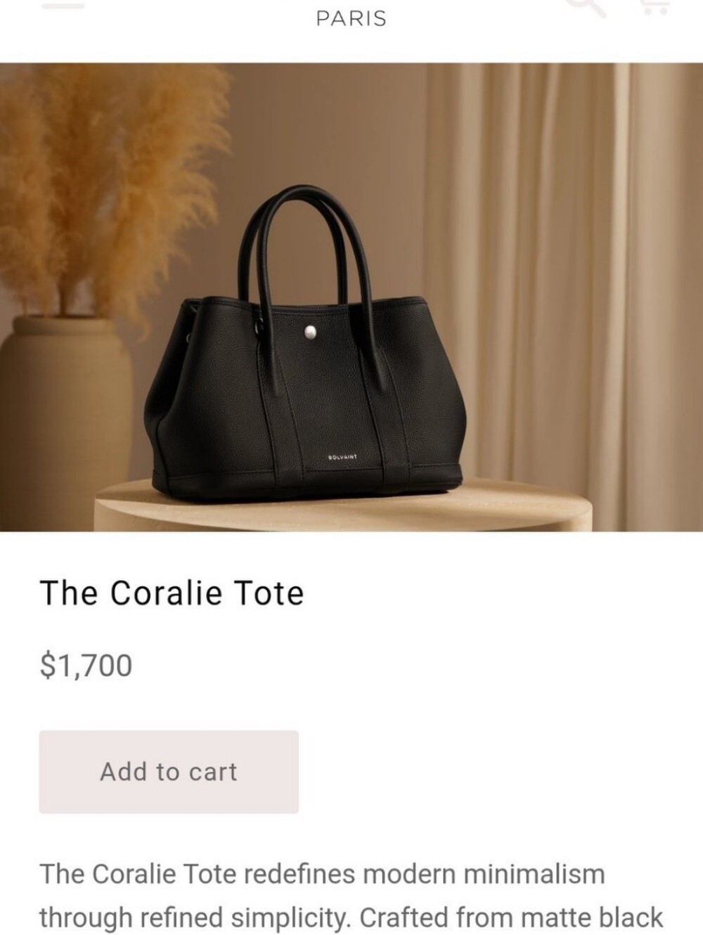 Black Leather Tote Bag - Structured Everyday Handbag